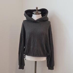 American Eagle Women's Sherpa Cozy Dark Gray Cinched Waist Hoodie